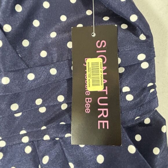 Signature By Robbie Bee Blue Polka Dot Dress Sleeveless Cinched Waist - Picture 11 of 13